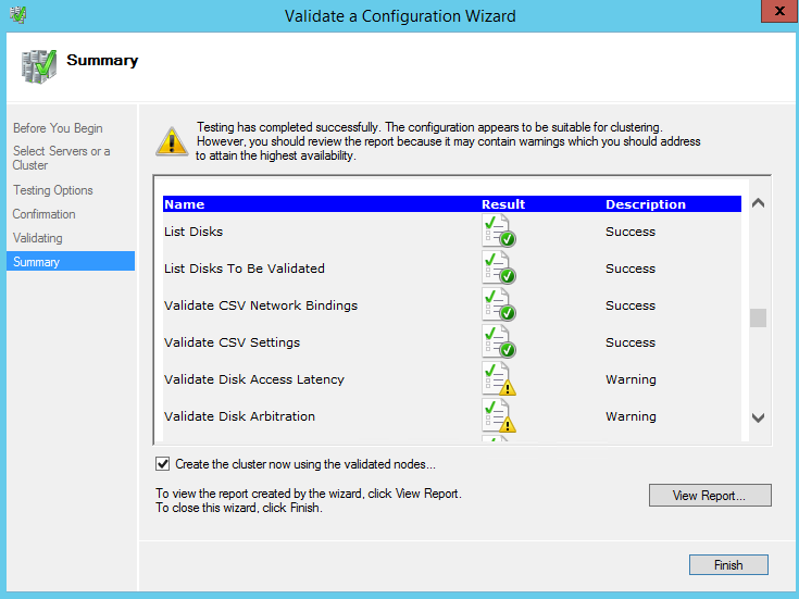 Assistant Validation d’une configuration, page Résumé