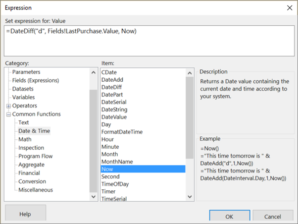 Screenshot that shows the complete expression for the date since last purchase.