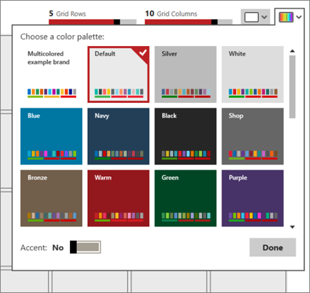 Capture d’écran de la boîte de dialogue Choisir une palette de couleurs.