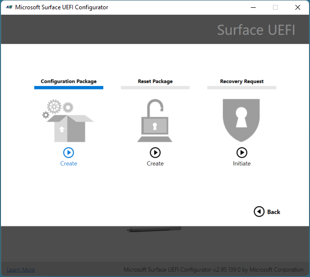 Microsoft Surface UEFI Configurator.