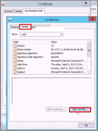 Capture d’écran de l’Assistant d’exportation de certificat ouvert.