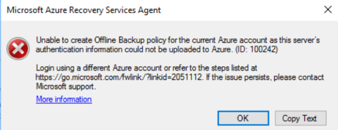 Capture d’écran de l’agent Azure Recovery Services.