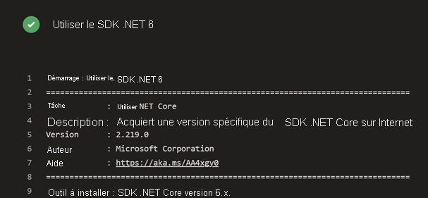 Screenshot of Azure Pipelines showing the .NET SDK task running in the pipeline.