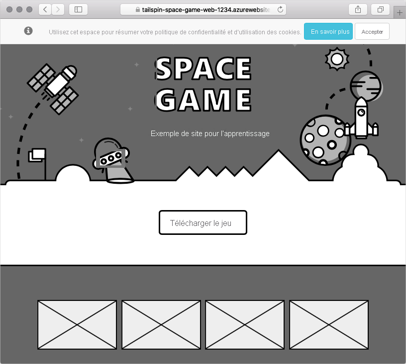 Capture d’écran d’un navigateur web affichant le site web Space Game.