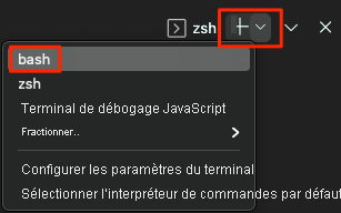 A screenshot of Visual Studio Code showing the location of the Bash shell.