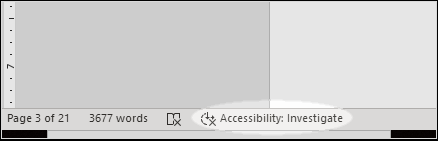 Screenshot showing the Accessibility Checker reminder in the Microsoft Word Status Bar.