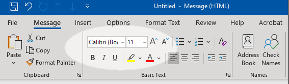Screenshot of the Font setting for an individual message in Outlook.