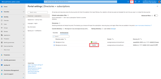 Capture d’écran de la page Annuaires + abonnements avec le bouton Basculer pour l’annuaire listé en bas mis en évidence.