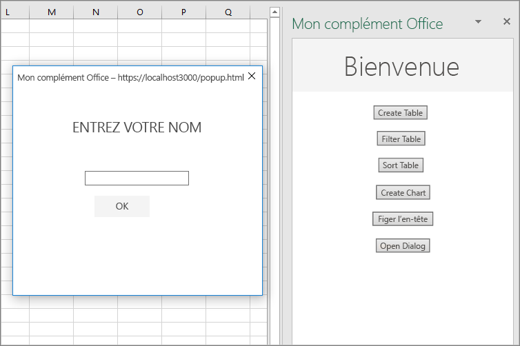 Capture d’écran de la boîte de dialogue ajoutée par le didacticiel dans Excel.