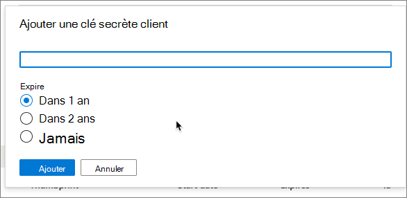 Capture d’écran montrant comment ajouter une clé secrète client.