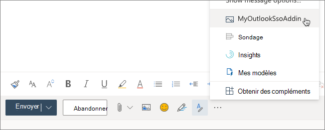 Capture d’écran du complément chargé dans Outlook.