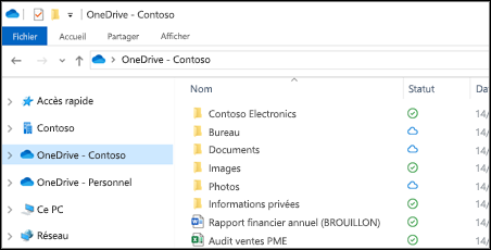 Si les fichiers OneDrive sont synchronisés avec l’appareil d’un utilisateur, ils sont accessibles dans l’Explorateur de fichiers sous OneDrive – [votre entreprise]