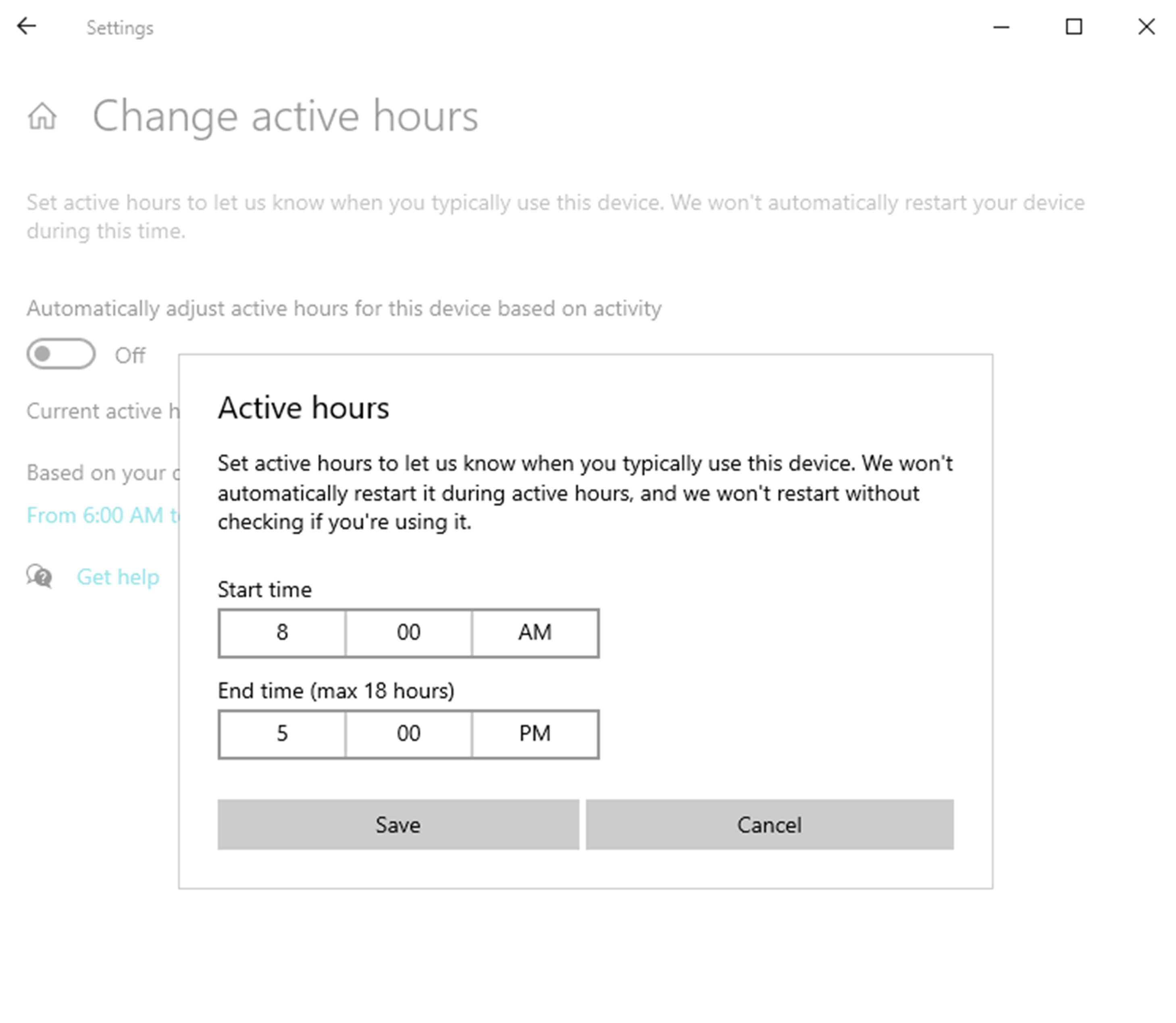 Heures actives configurées par l’utilisateur.