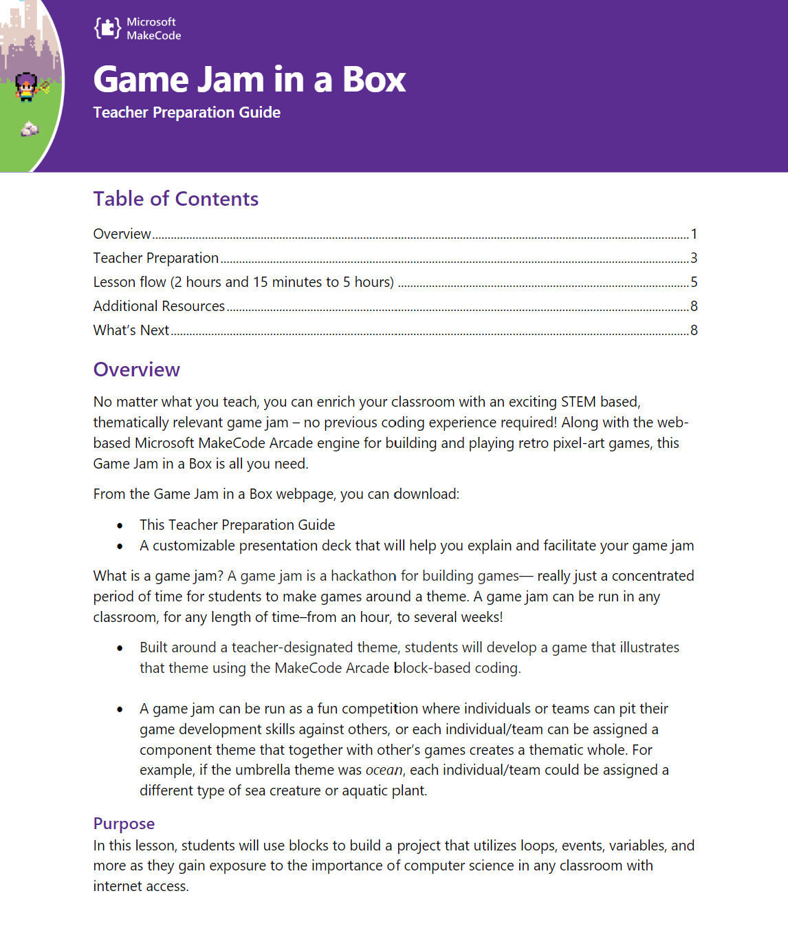 Illustration du guide de l’enseignant MakeCode Game Jam.