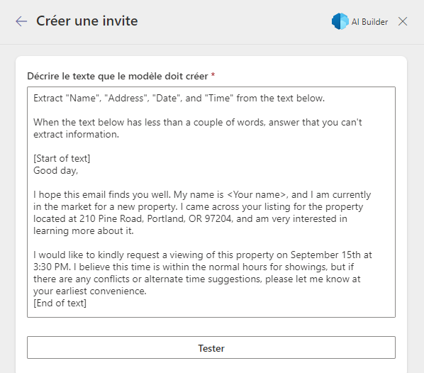 Capture d’écran de l’invite complète dans la fenêtre Créer une invite.