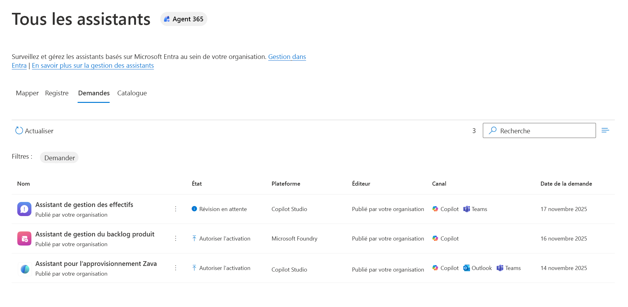 Screenshot of the Requests tab in the Agent Registry showing pending agent requests.