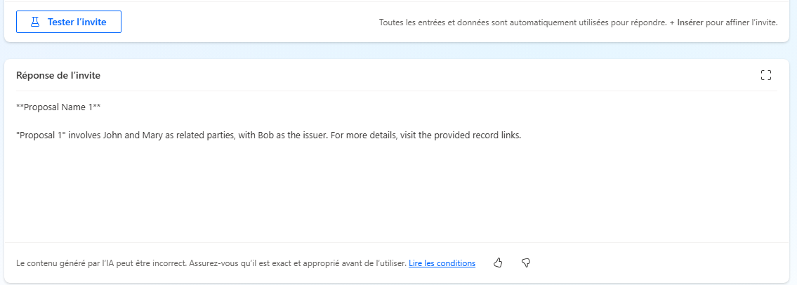 Capture d’écran de la réponse de l’invite.