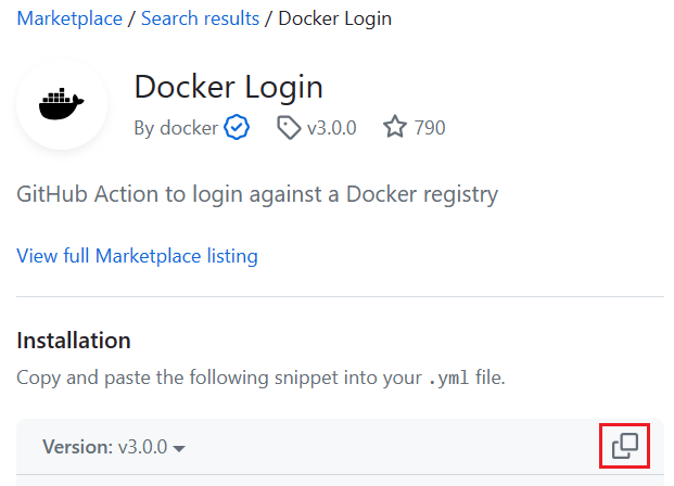 Screenshot showing the copy function and selecting the Docker Login task.