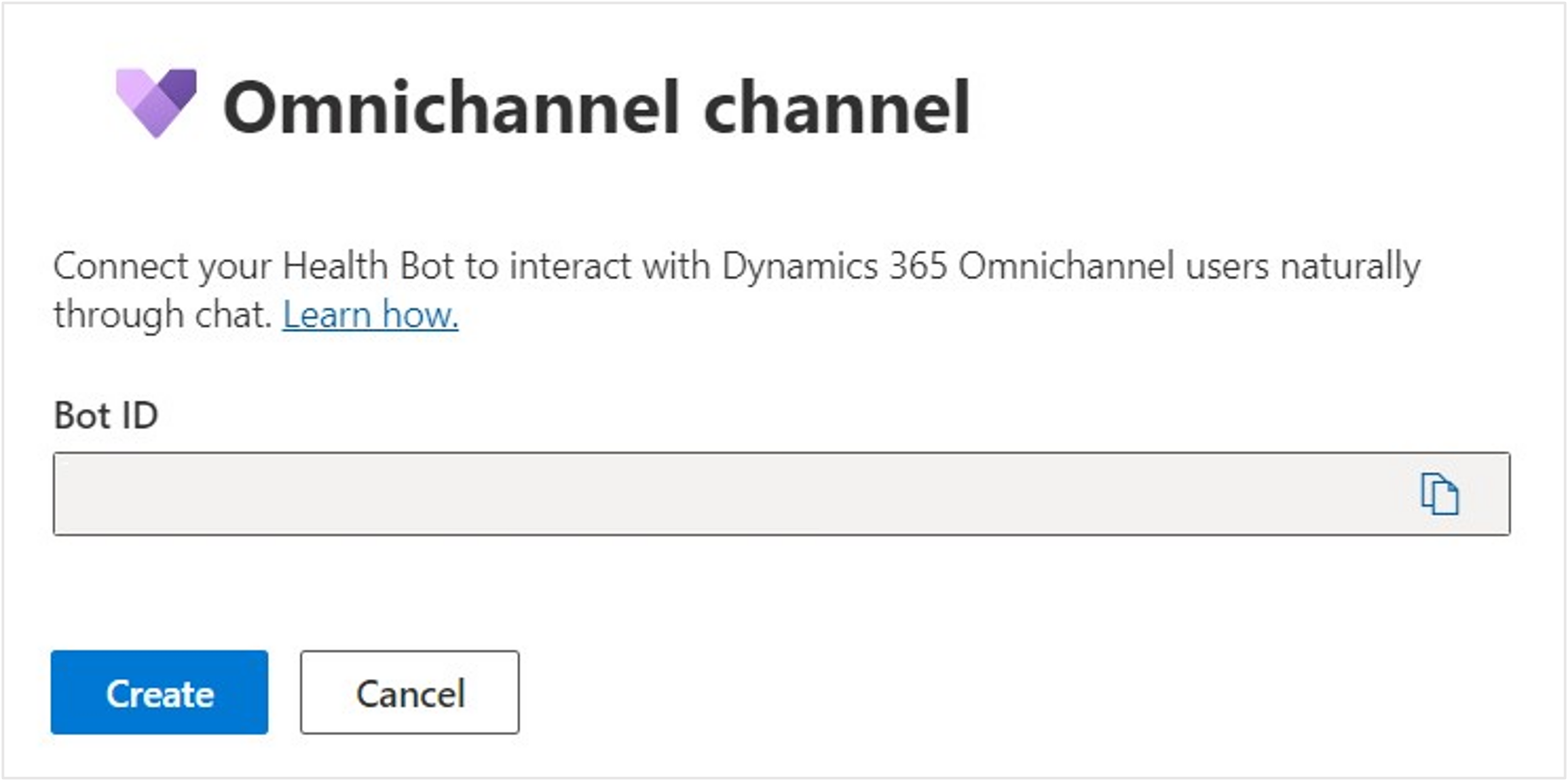 Screenshot of the Omnichannel window with the Bot ID and the Create button.