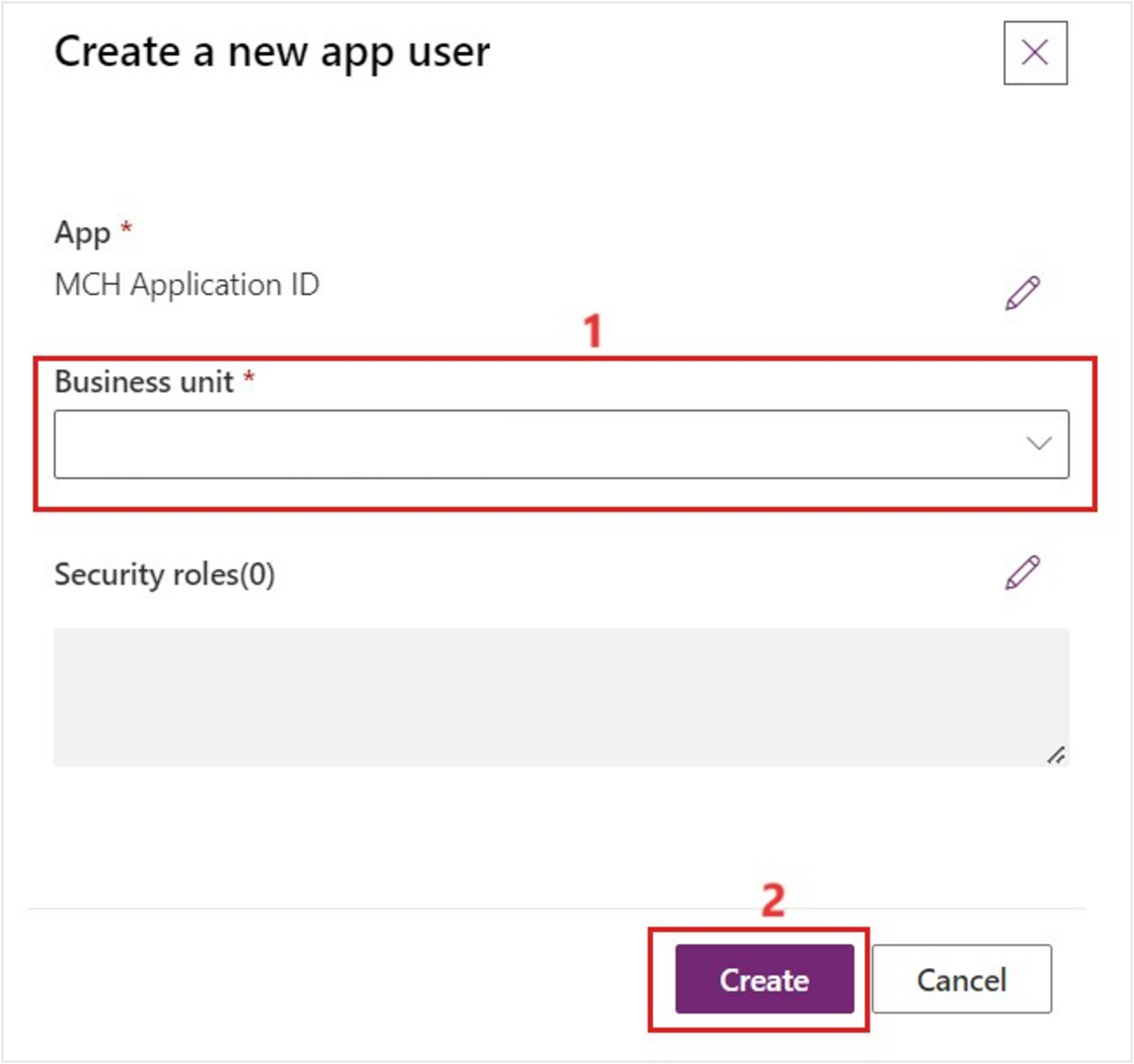 Screenshot of the Create a new app user view.