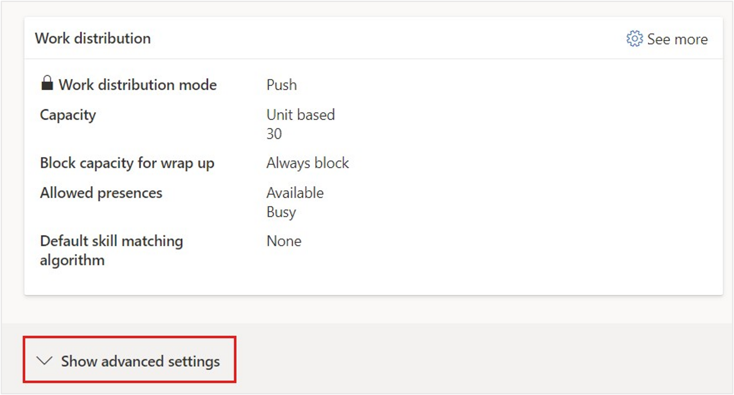 Screenshot of the Show advanced settings button.