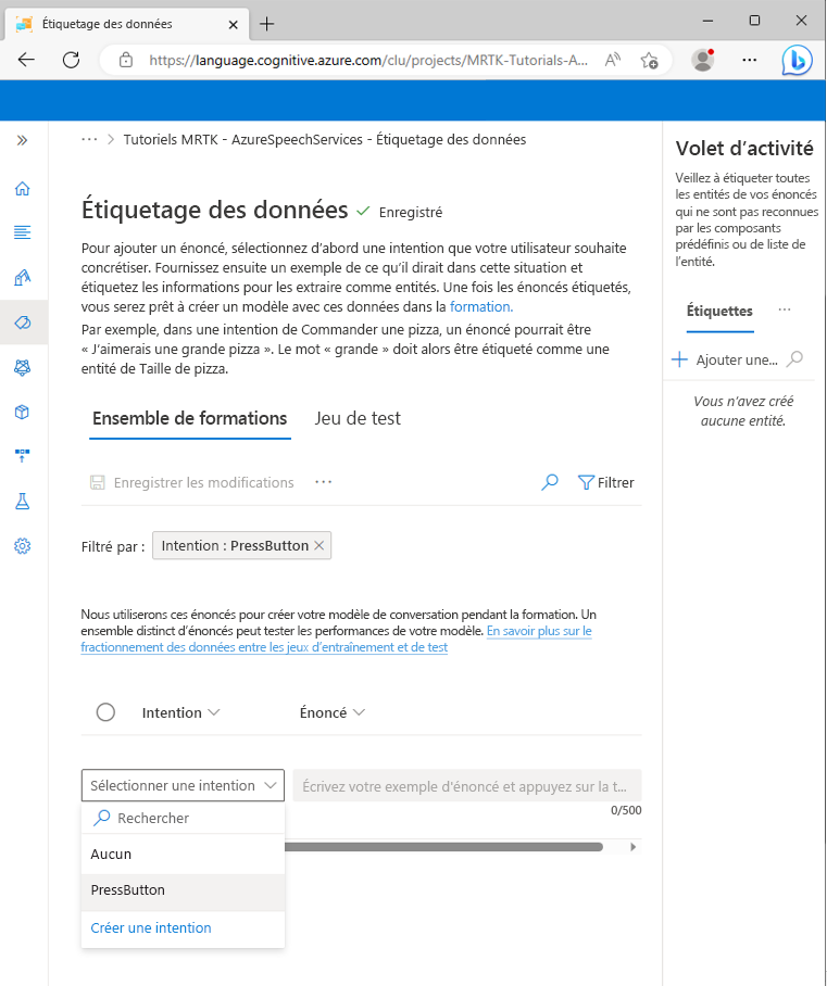 Screenshot of the Data labeling page.