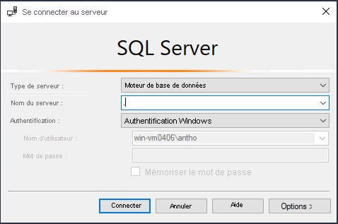 Screenshot that shows how to connect to SQL Server 2019 in SSMS.