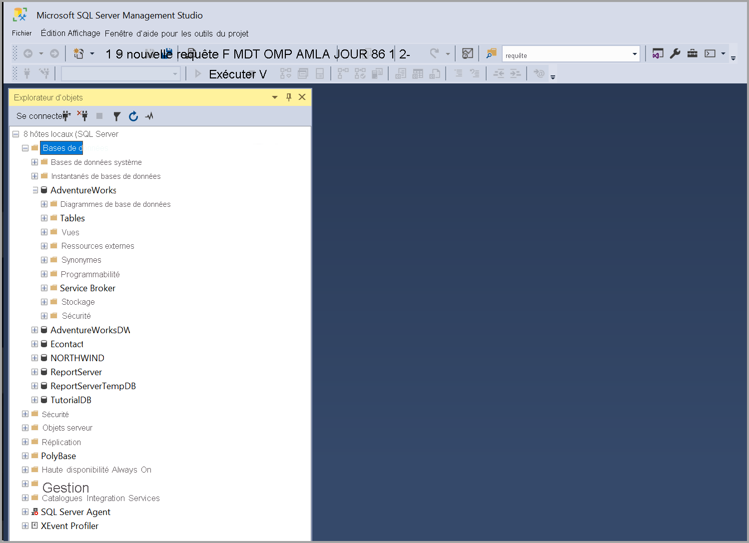 Screenshot that shows SQL Server Management Studio (SSMS).