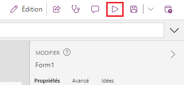 Capture d’écran du bouton Lire dans Power Apps Studio.