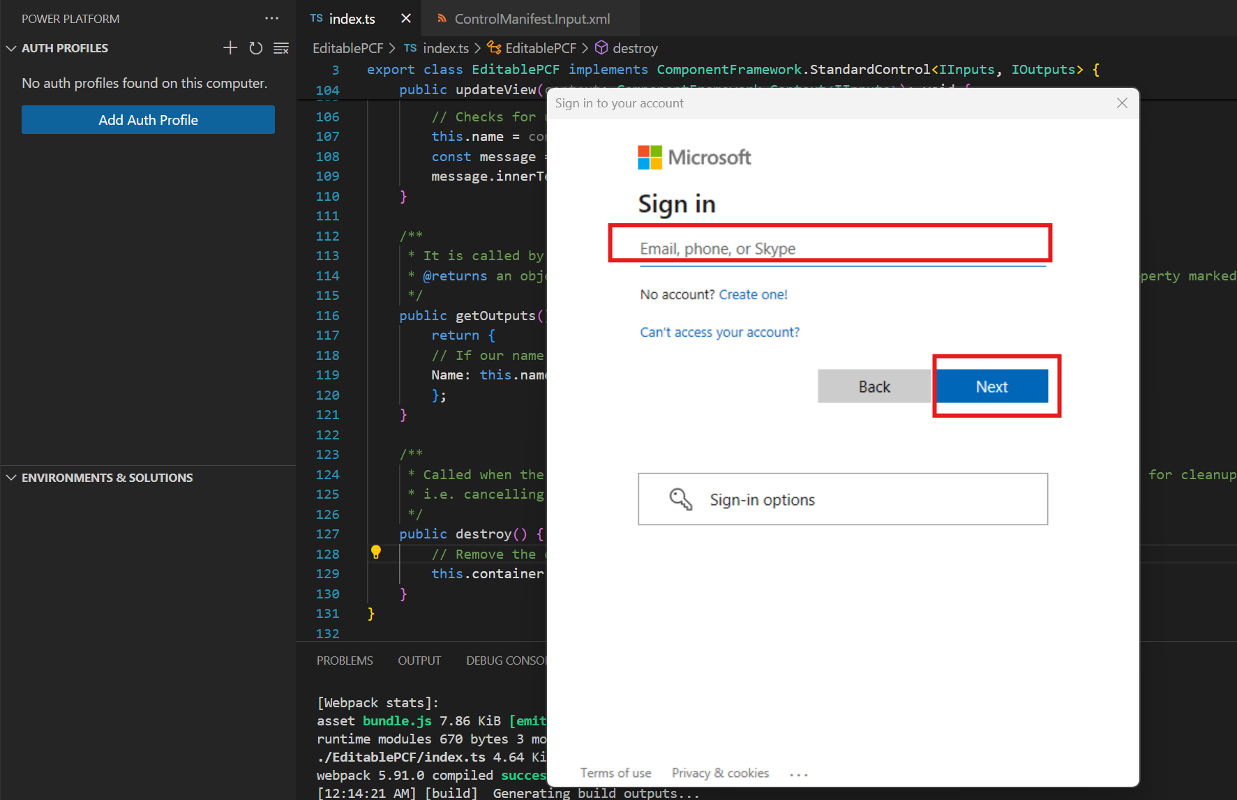 Capture d’écran de la connexion standard à l’abonné Microsoft.