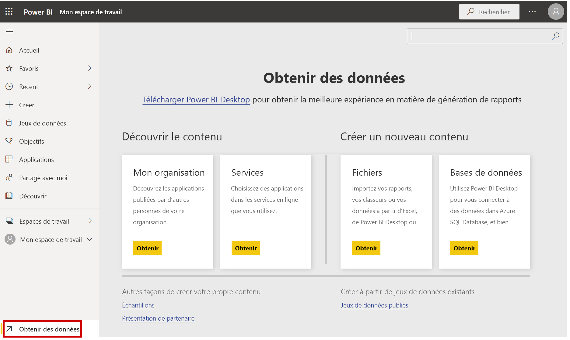 Obtenir des données dans le service Power BI