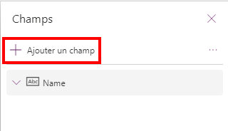 Capture d’écran du bouton Ajouter un champ dans le volet Champs de Power Apps.