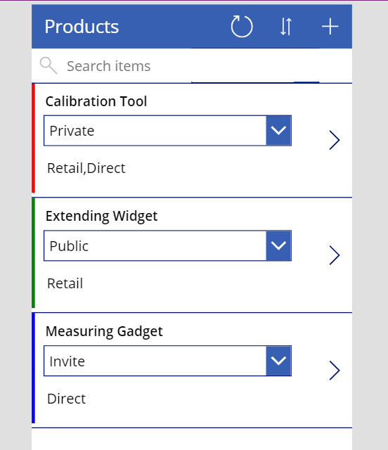 Capture d’écran de la galerie affichant tous les produits.