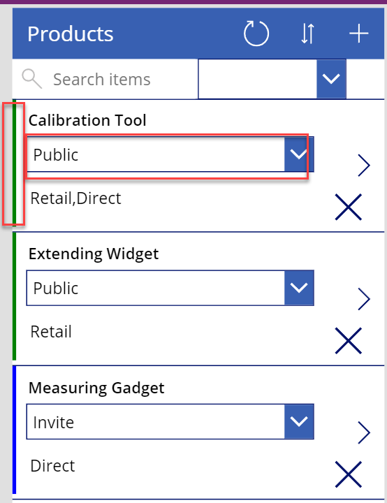Capture d’écran de la ligne mise à jour dans Power Apps.