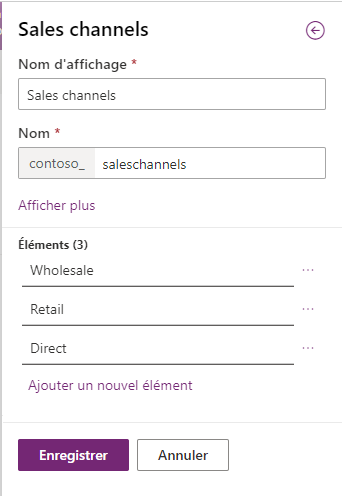 Capture d’écran du bouton Enregistrer dans la nouvelle colonne à choix multiple Canaux de vente.