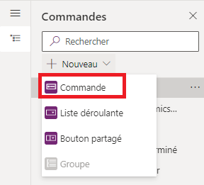Capture d’écran illustrant le bouton + Nouveau permettant d’ajouter une commande.