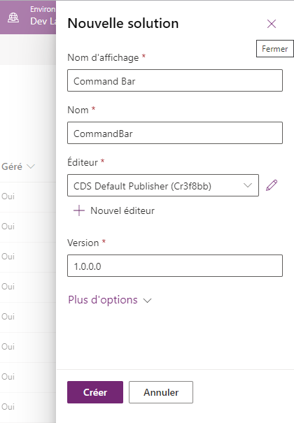 Capture d’écran illustrant les propriétés de la nouvelle solution.