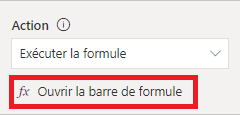 Capture d’écran illustrant le bouton Ouvrir la barre de formule.