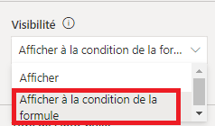 Capture d’écran illustrant la propriété Visibility d’un élément défini sur Afficher à la condition de la formule.