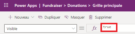 Capture d’écran illustrant la formule de la logique Visible définie sur true.