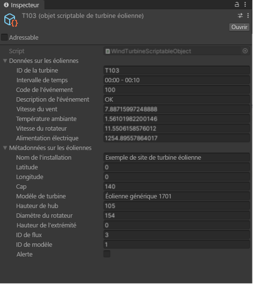 Screenshot of the Unity Inspector with a turbine prefab selected.