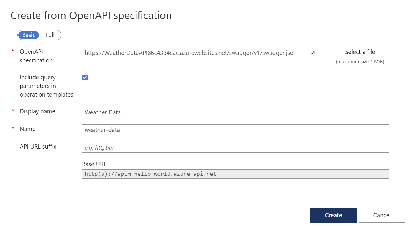 Capture d’écran de la boîte de dialogue avec l’URL de swagger.json mise en évidence.
