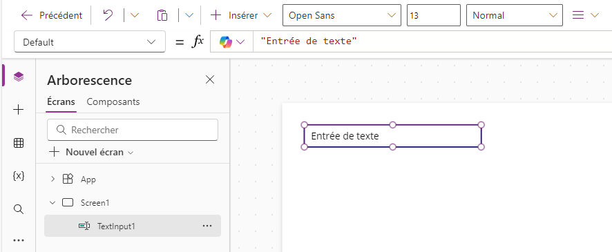 Capture d’écran de la propriété Default d’un contrôle.