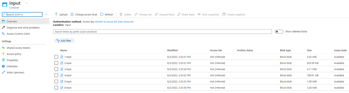 Screenshot that shows the uploaded video files.