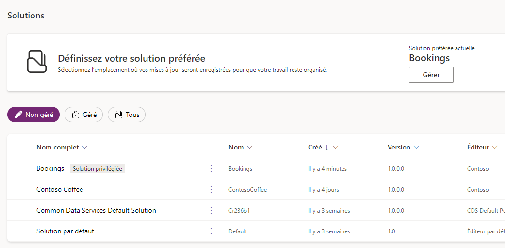 Capture d’écran de la solution préférée dans Maker Portal.
