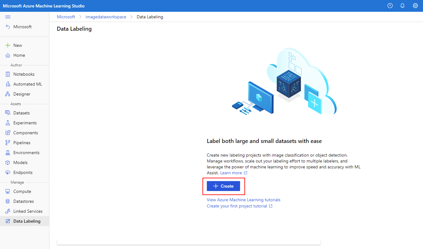 Une capture d’écran montrant l’option + Créer mise en surbrillance.