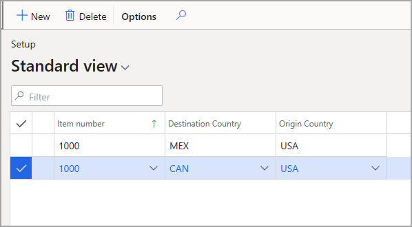 Capture d’écran de la page Configuration des règles de pays d’origine.