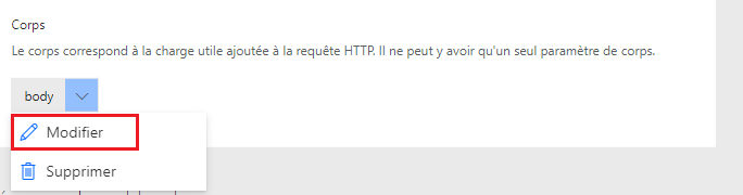 Capture d’écran avec une flèche pointant vers le bouton de modification du corps.