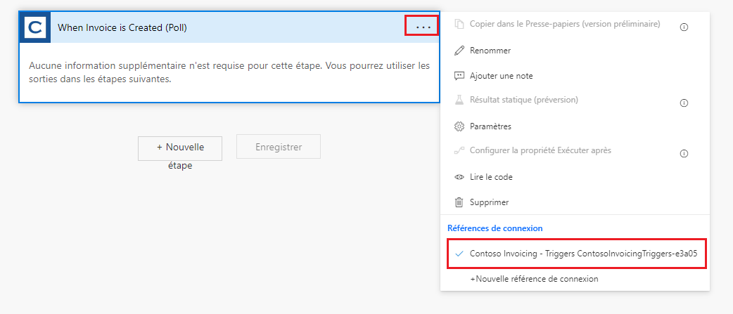 Capture d’écran de la section Références de connexion.