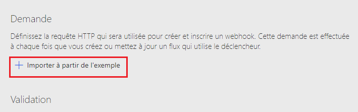 Capture d’écran avec une flèche pointant vers le bouton Importer à partir de l’exemple.